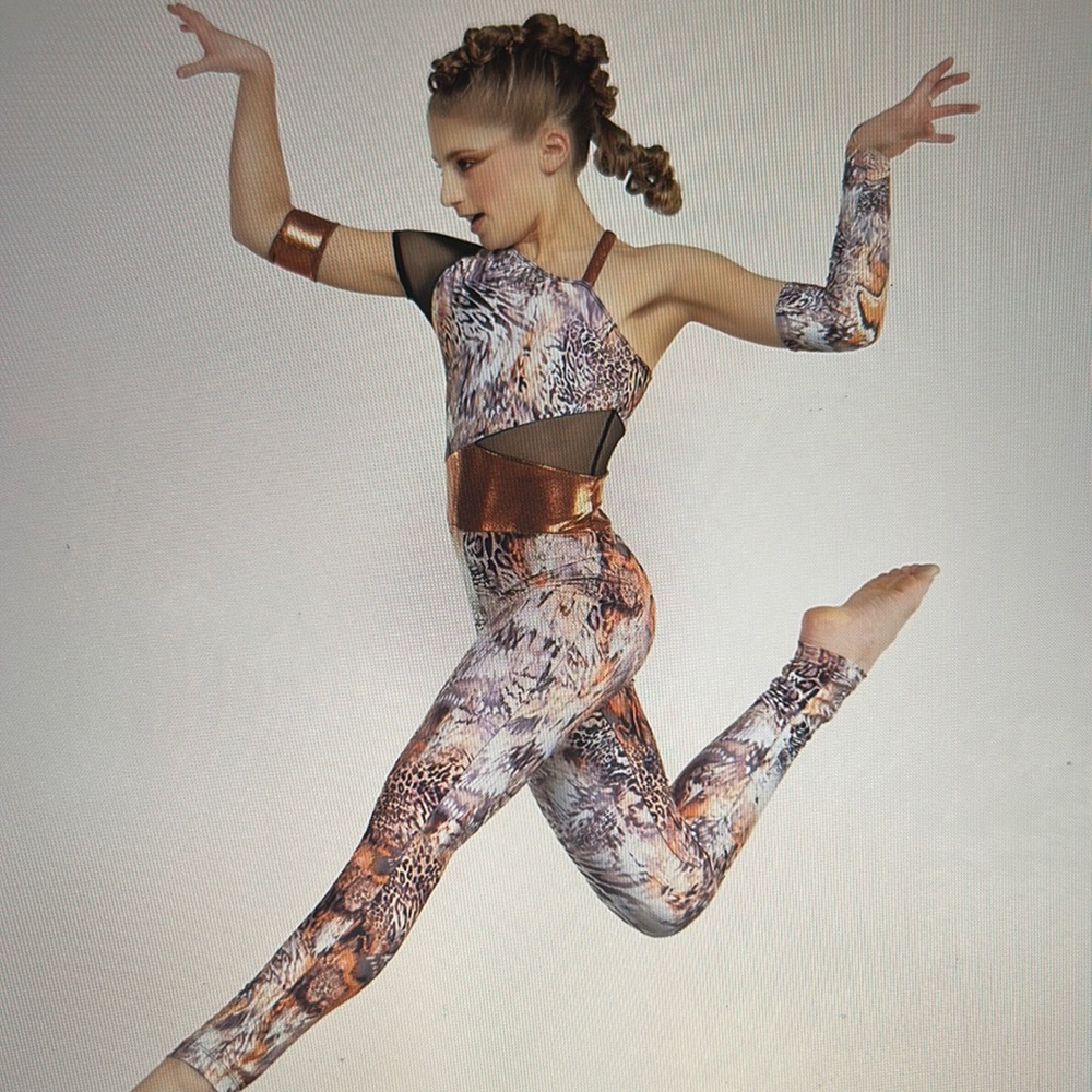 NWT Revolution RC21588 printed spandex recital/acrobatics unitard. Glitter free!